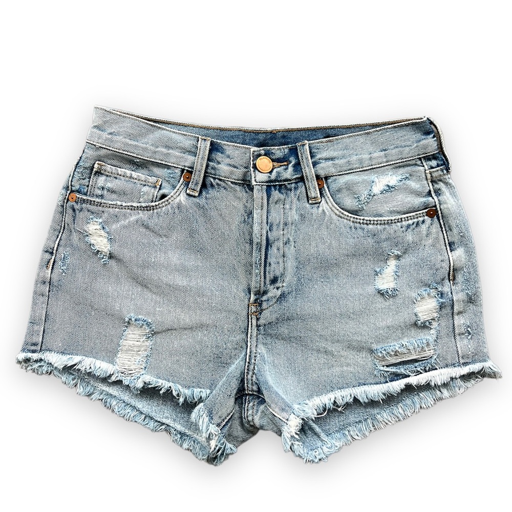 BLANKNYC Women’s Distressed High-Rise Button Fly Jean Shorts Size 26
